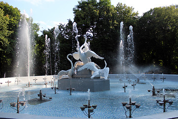 Image showing fountains with beautiful swans in the park of Lvov