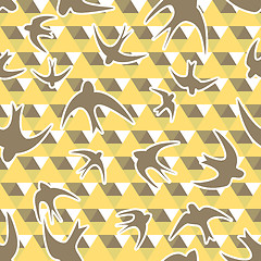 Image showing Seamless texture with the swallows, and triangles