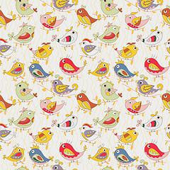 Image showing colorful parrots in jungle. funny seamless pattern