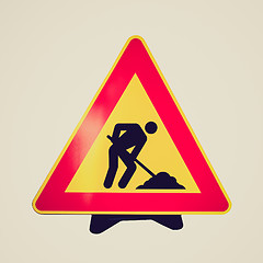 Image showing Retro look Road work sign