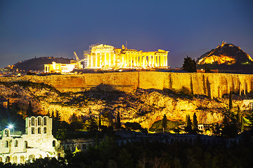 Image showing Acropolis in the evening after sunset