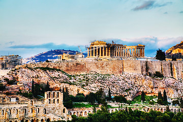 Image showing Acropolis in Athens, Greece in the evening