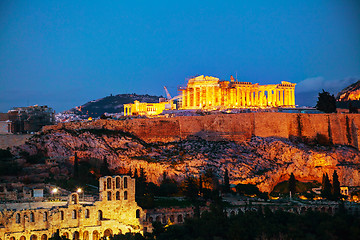 Image showing Acropolis in the evening after sunset