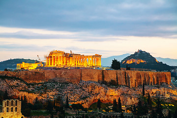 Image showing Acropolis in the evening after sunset