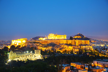 Image showing Acropolis in the evening after sunset