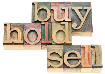 Image showing buy, hold, sell in wood type