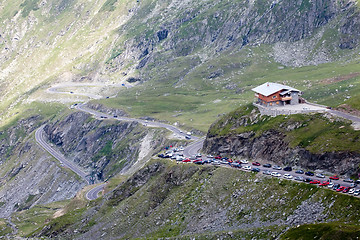 Image showing mountain pass road and resort house