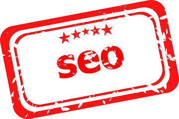 Image showing SEO, search engine optimization red stamp isolated on white background
