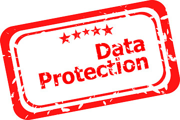 Image showing data protection red rubber stamp over a white background