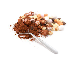 Image showing Spoonful of cocoa with toppings for hot chocolate
