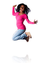 Image showing Woman jumping of happiness