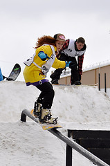 Image showing Competitions of snowboarders in the city of Tyumen.