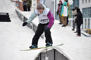 Image showing Competitions of snowboarders in the city of Tyumen.