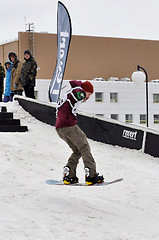 Image showing Competitions of snowboarders in the city of Tyumen.