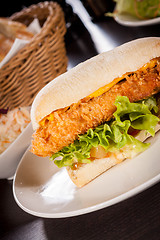 Image showing Burger with golden crumbed chicken breast