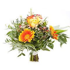 Image showing Vivid orange gerbera daisy in a bouquet