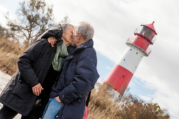 Image showing happy mature couple relaxing baltic sea dunes 