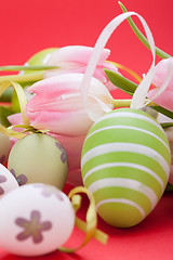 Image showing beautiful easter egg decoration colorfull eggs seasonal pastel 