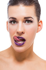 Image showing Graceful attractive woman with purple lips and nails