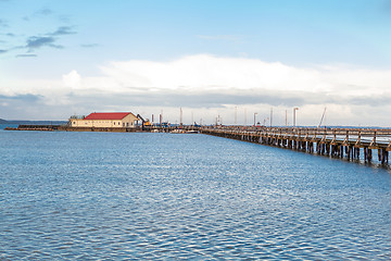 Image showing Bridge or pier across an expanse of sea