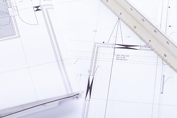 Image showing architect blueprints equipment objects workplace