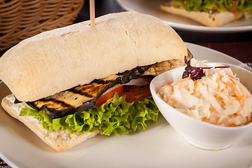 Image showing delicious vegan vegetarian burger with grilled eggplant