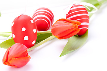 Image showing Colourful red Easter still life