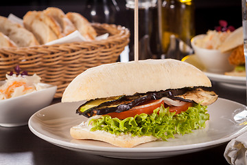 Image showing delicious vegan vegetarian burger with grilled eggplant