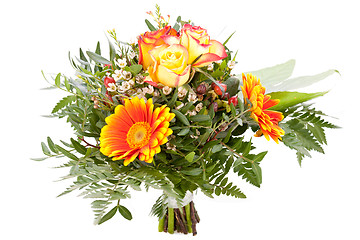 Image showing Vivid orange gerbera daisy in a bouquet