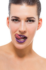 Image showing Graceful attractive woman with purple lips and nails