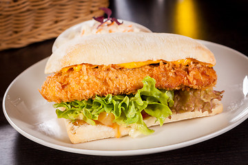 Image showing Burger with golden crumbed chicken breast