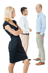 Image showing young happy business woman team in background