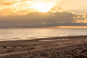 Image showing baltic sea background evening wooden wave breaker beach