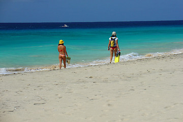 Image showing Girls walking on the beach