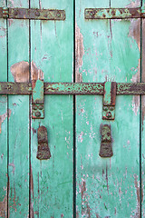Image showing green wooden door