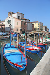 Image showing three blue boats