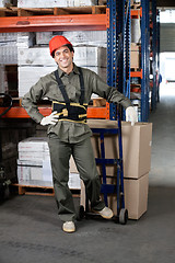 Image showing Foreman With Handtruck Loading Cardboard Boxes