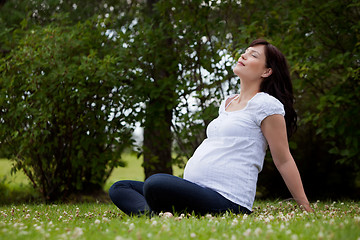 Image showing Relaxed Mother in Park