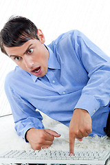 Image showing Surprised Man with Keyboard