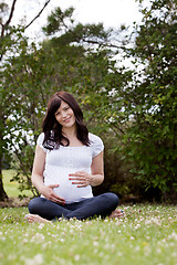 Image showing Attractive Pregnant Woman Outdoors