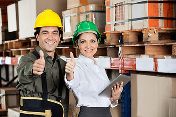 Image showing Supervisor And Foreman Gesturing Thumbs Up