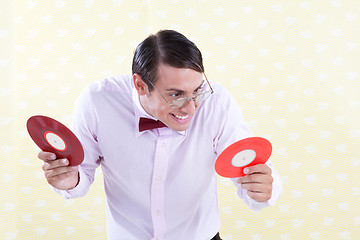 Image showing Geek with LP Record