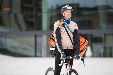 Image showing Male Cyclist With Courier Delivery Bag