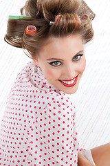Image showing Retro Woman with Hair Rollers