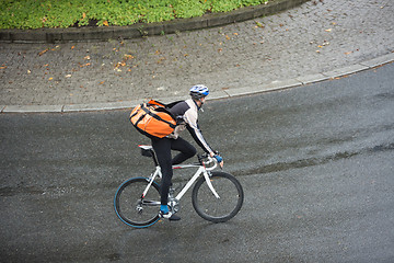 Image showing Male Cyclist With Backpack On Street