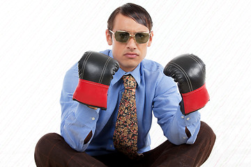 Image showing Retro Male Wearing Boxing Gloves