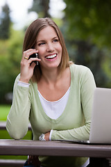 Image showing Attractive Woman Talking on Cell Phone