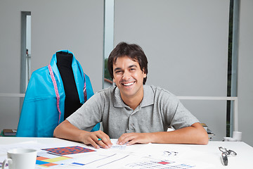 Image showing Happy Dressmaker At Workshop