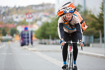 Image showing Bike Courier on City Street