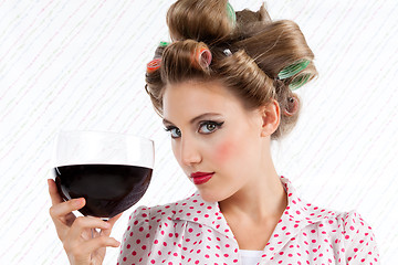 Image showing Retro Woman with Wine